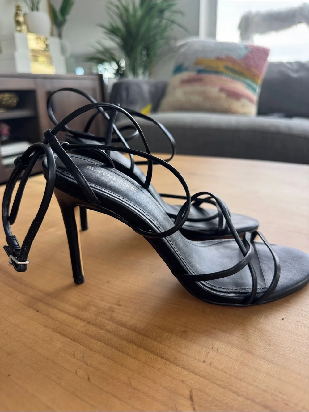 Express Black Strappy Ankle-Tie Heeled Sandals Size 7 Strappy Heels